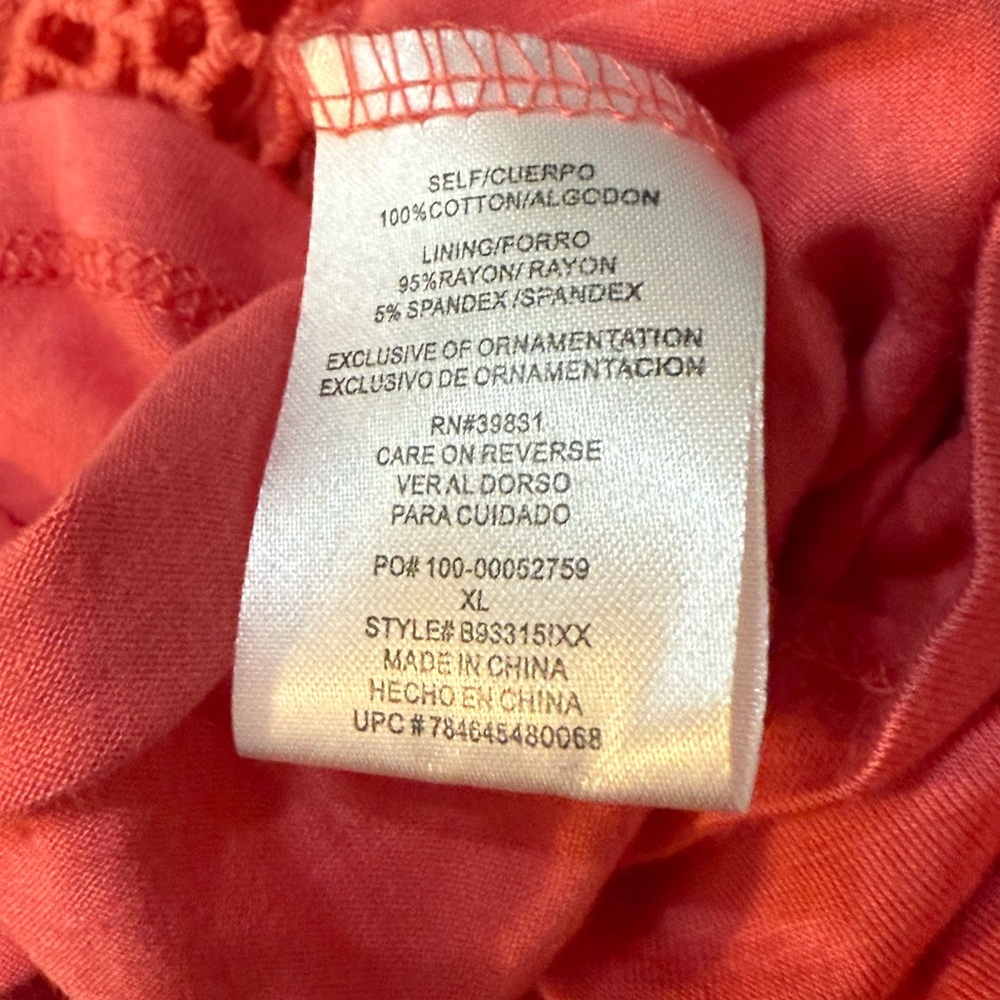 Democracy Coral Lace Lined Blouse XL 3/4 sleeves - Picture 7 of 8